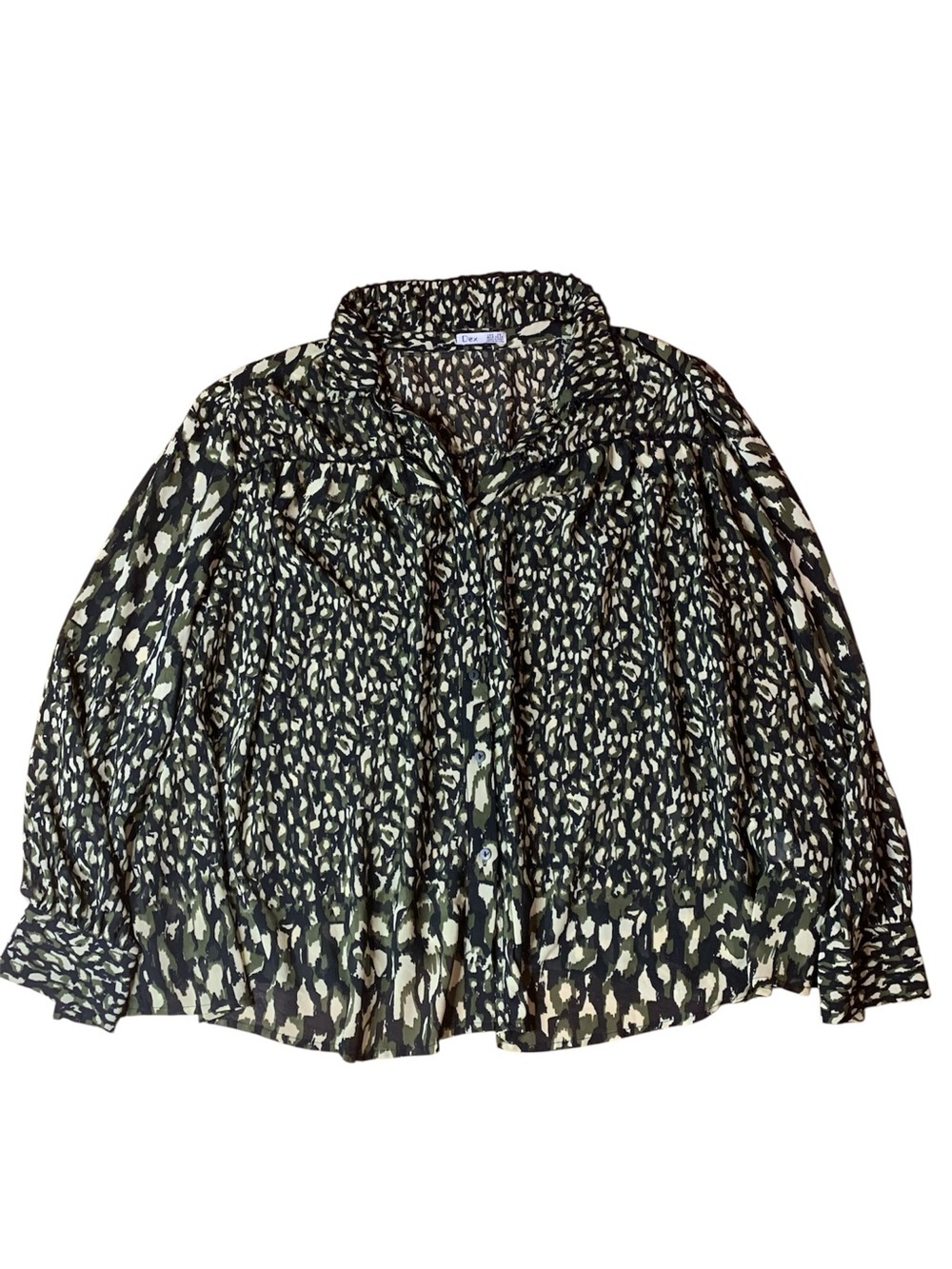 Dex Animal Print Blouse – Size 2X – Olive & Black Button-Down